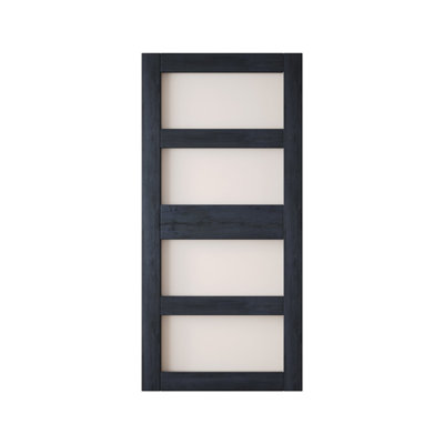 Homacer Navy 30in x 84in 4-Lite Glass Design Unassembled & Finished Barn Door, interior use only