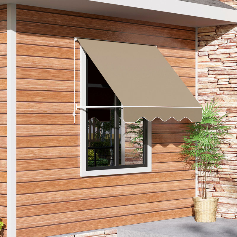 Auvent de patio pour balcon, abat-jour rétractable de 6 pi à bras escamotable, aluminium robuste, rétractable manuel blanc crème pour, protégé, robuste