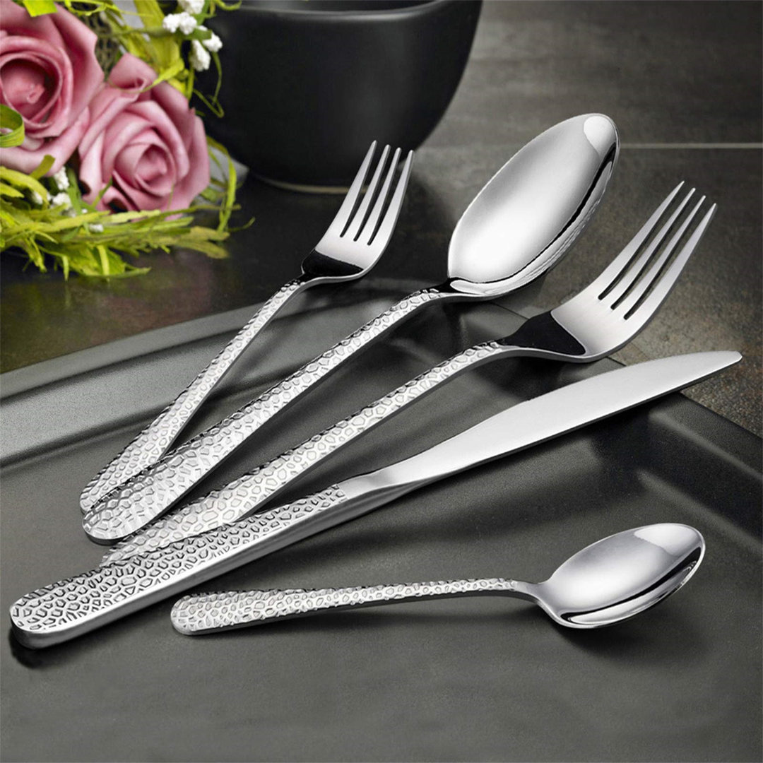 Besteck Set, 60-Teilig Edelstahl Besteckset Essbesteck Set Service Für 12 Personen, Hammergriff Tafelbesteck Mit Messer ...