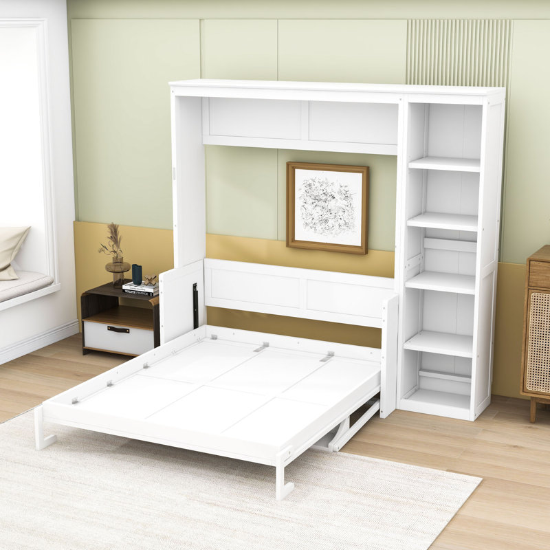 Lit escamotable mural Ell Elletsville avec tablettes, Blanc, Grand