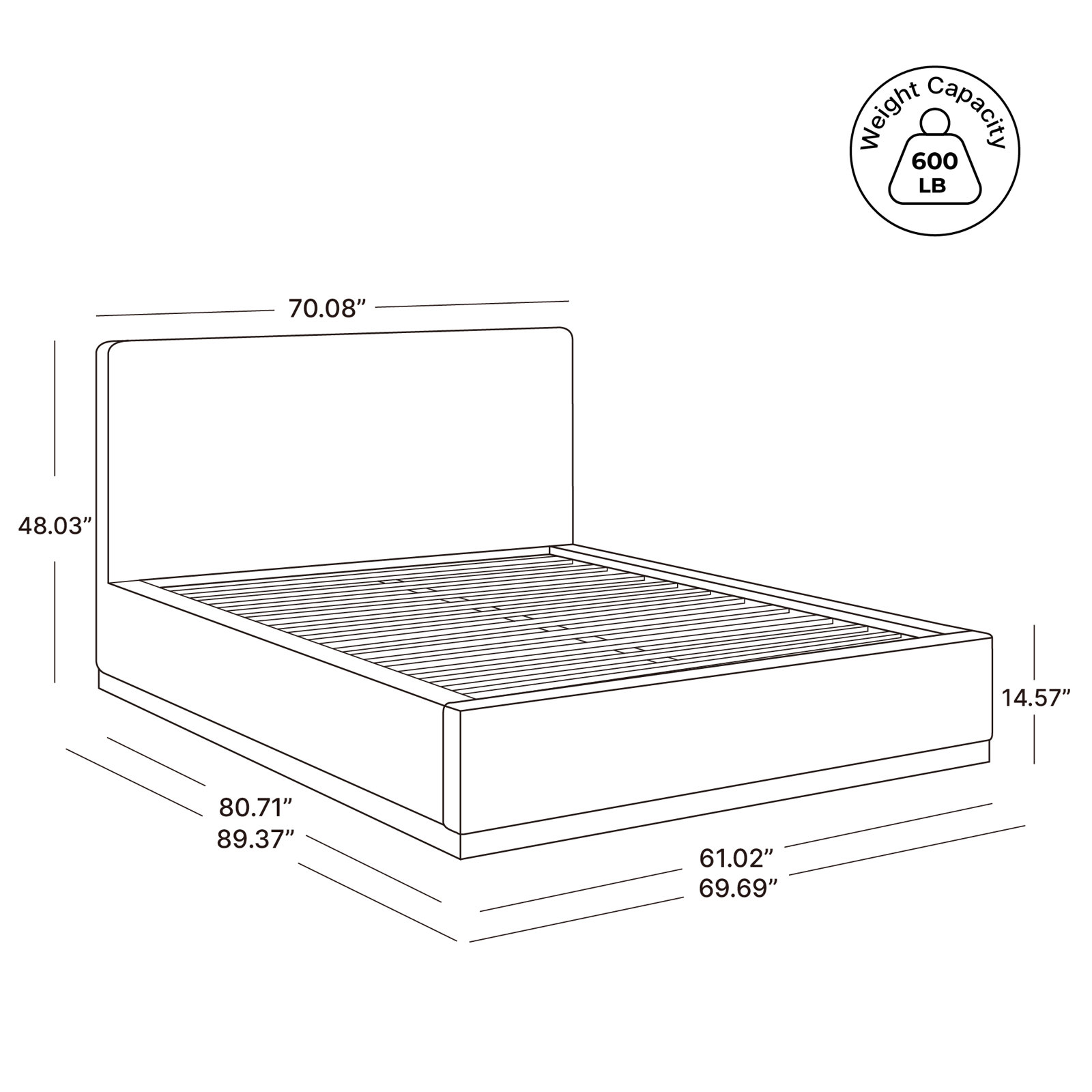 Grounded Upholstered Platform Bed, Queen, White
