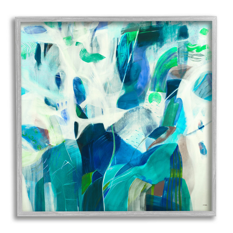 «Wavy Blue Abstract Forms», estampe numérique par Jill Martin, H 17 po x l 17 po x P 1,5 po, Toile tendue