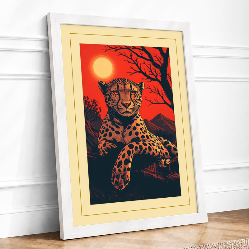 Leopard at Sunset Boho - Framed Print, A1 - 84.1 x 59.4 cm, White