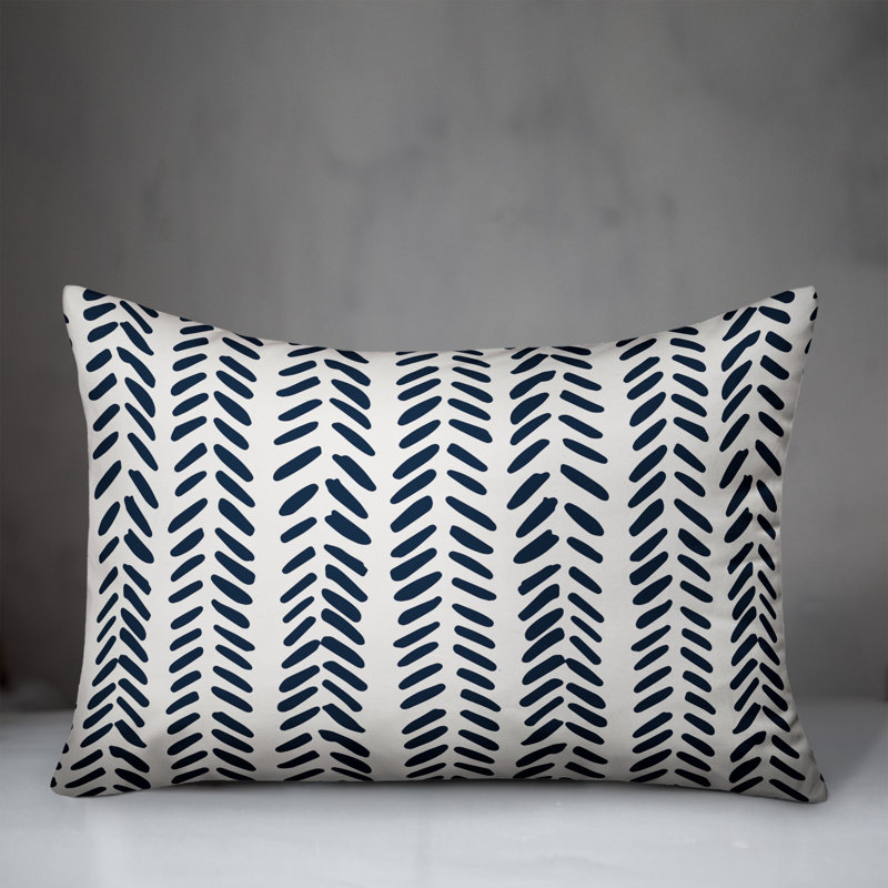 Modern Herringbone Rectangular Lumbar Pillow, Navy