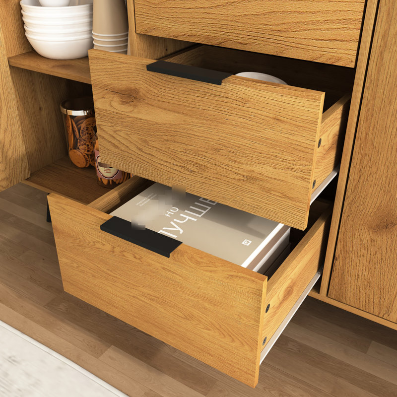 Buffet de rangement pour cuisine, armoire 47,2 po avec 3 tiroirs et 2 portes, couleur bois naturel et rangement fonctionnel pour bar à café, buffet, coloriage, silencieux