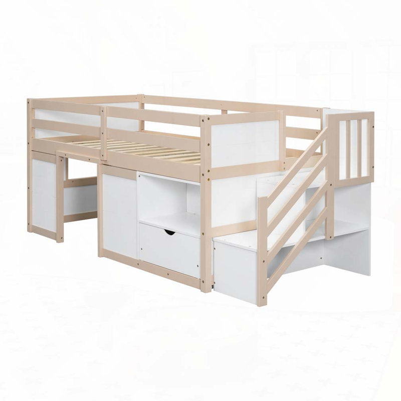 Base de lit avec rangement et tiroirs, Blanc, crème