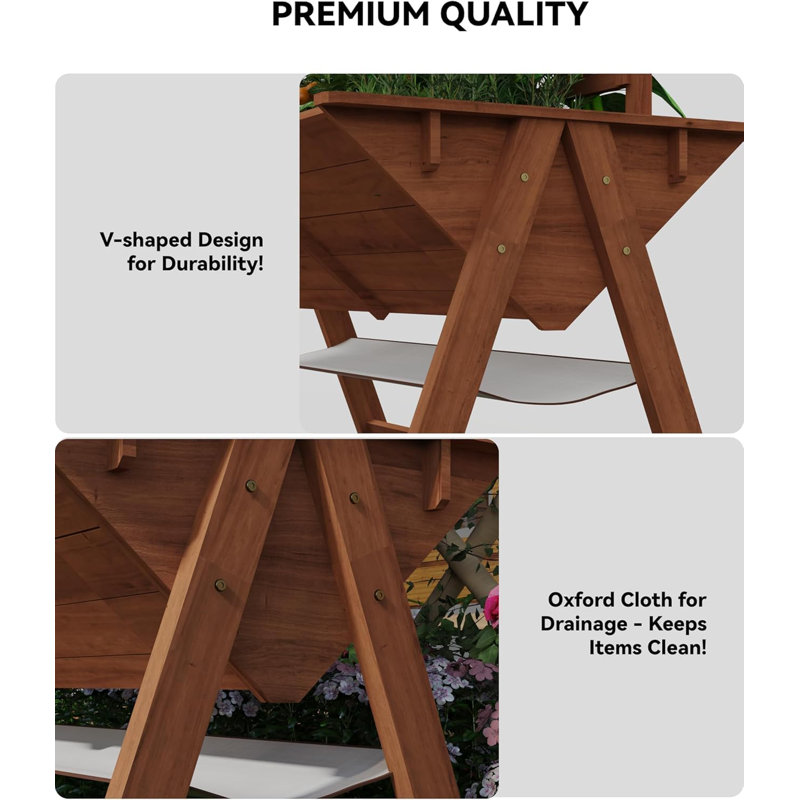 Elevated Garden Bed,  with Climbing Trellis, Brown