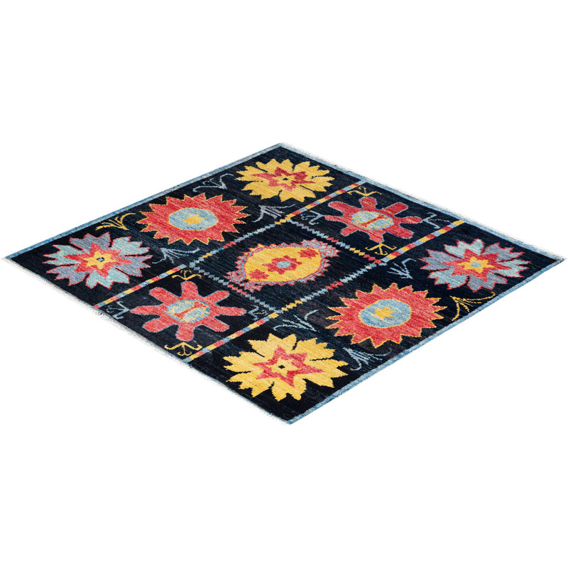 Contemporary One-of-a-Kind Rectangle 4'10" x 5' Hand Knotted Area Rug