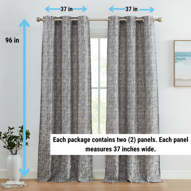 Nazmul Jacquard Slub Texture Semi-Sheer Curtain Panel, Charcoal, 37" W x 96" L