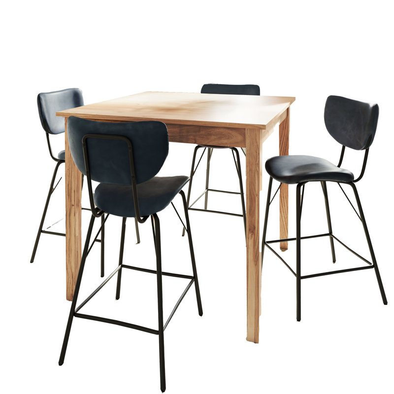 Marylynn 4 - Person Solid Wood Solid Wood Top Four Leg Dining Set, Slate Blue