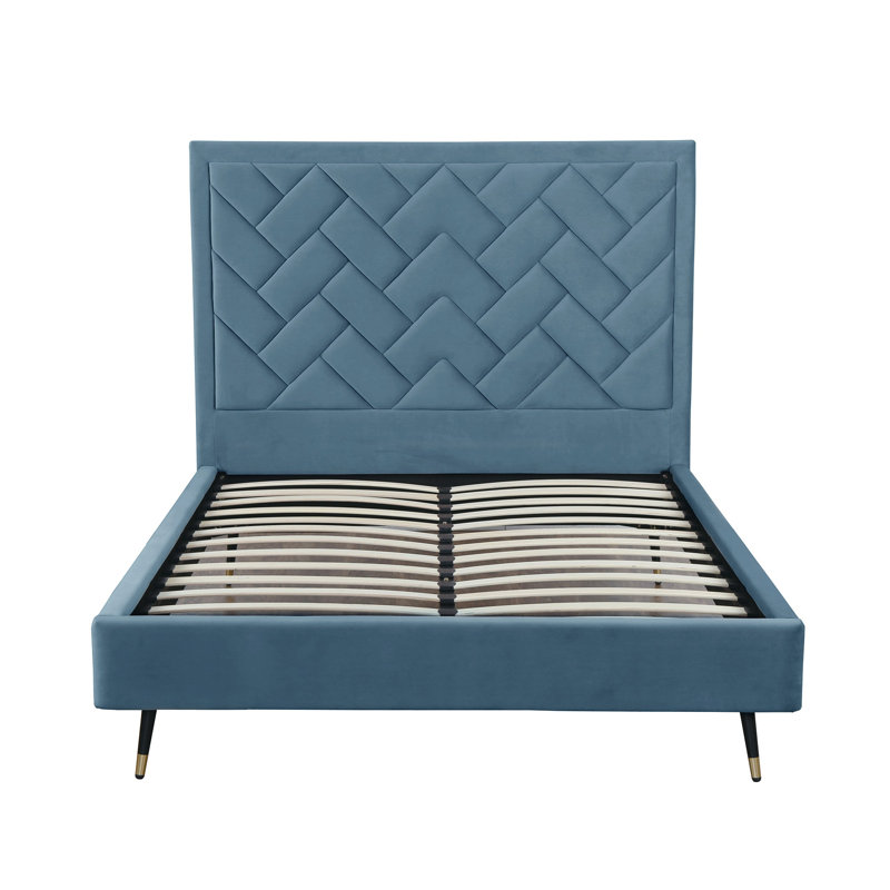 Lit plateforme en bois d'eucalyptus Crosby, Grand, Bleu