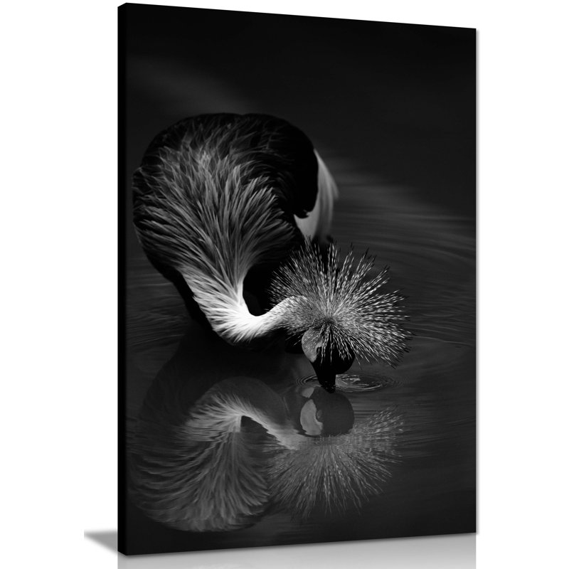 Crowned Crane Bowing - Wrapped Canvas Painting, 31cm H x 20cm W