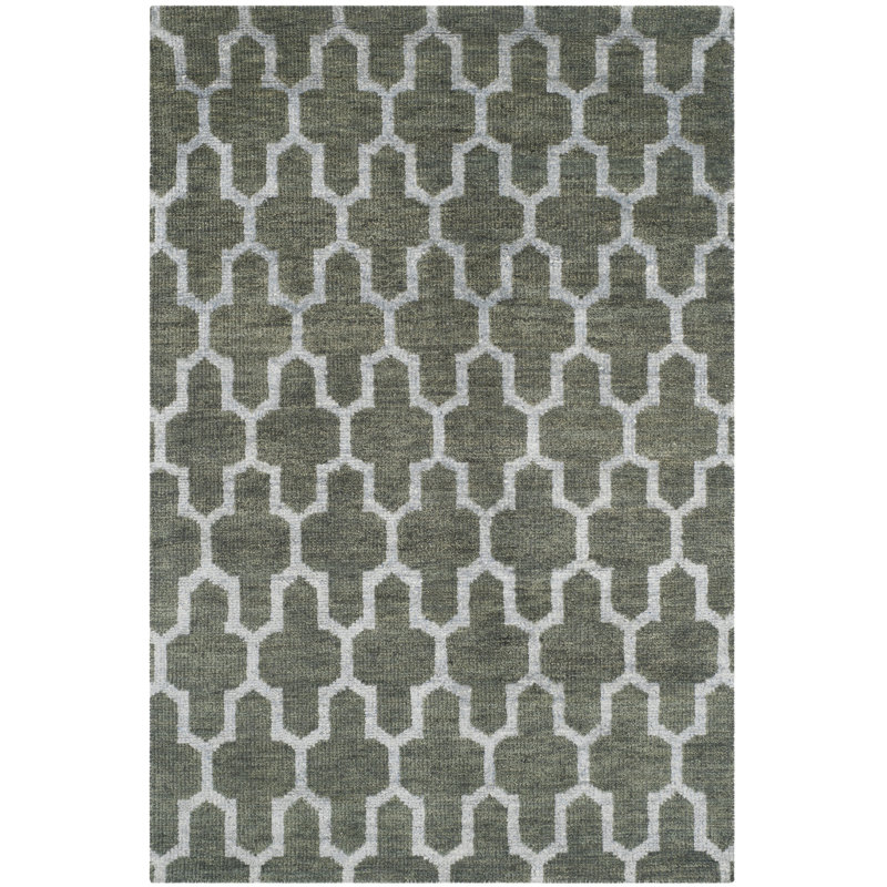 Tapis gris en laine, viscose et coton noué à la main Stone Wash, Rectangle 5 pi x 8 pi