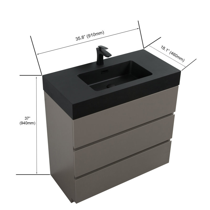 Grand meuble-lavabo moderne pour salle de bain, Noir, noir, noir, noir, Gris