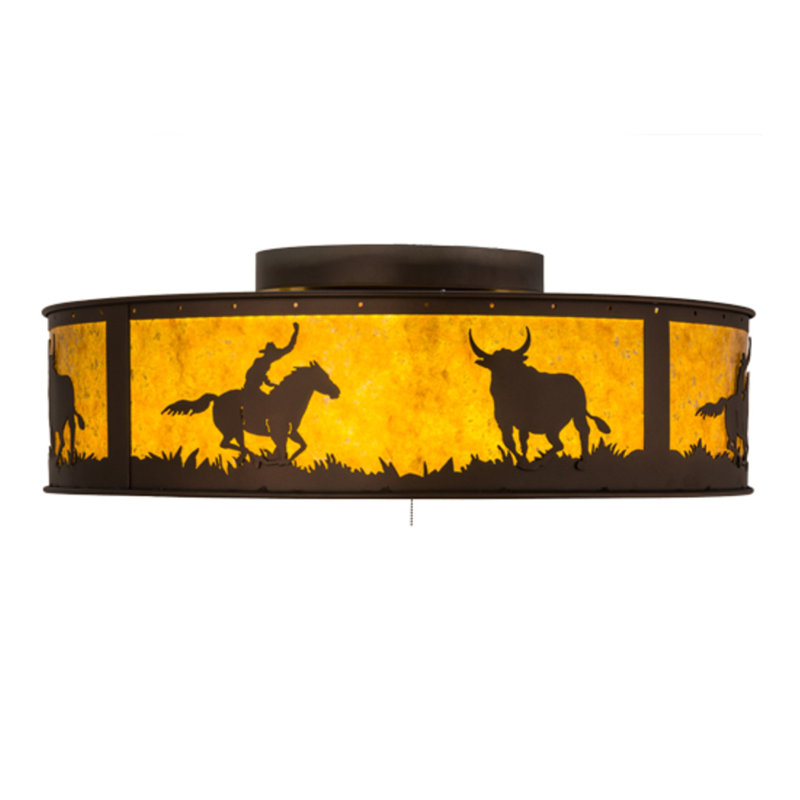 Cowboy And Steer Flush Mount Ceiling Fan