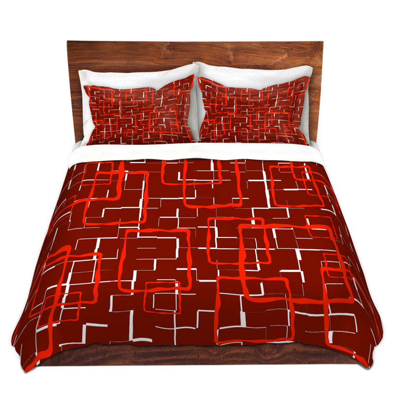Ensemble de housse de couette drizzle de géométriques, 1 housse + 2 taies très grand lit, Rouge