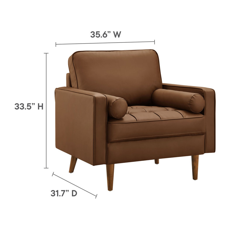 Fauteuil rembourré en cuir Vegan, Similicuir brun