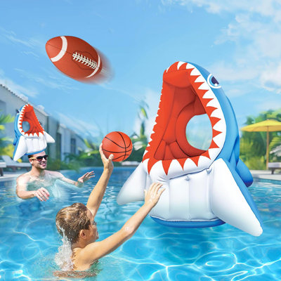 Jouet de piscine pour enfants Shark de la piscine, jeu gonflable 3-en-1, jeu de basket-ball, tête de cerceau, jeu de natation en plein air pour tout-petits flottant, cadeau de fête de famille cool 3 4 5 6 7 8 ans