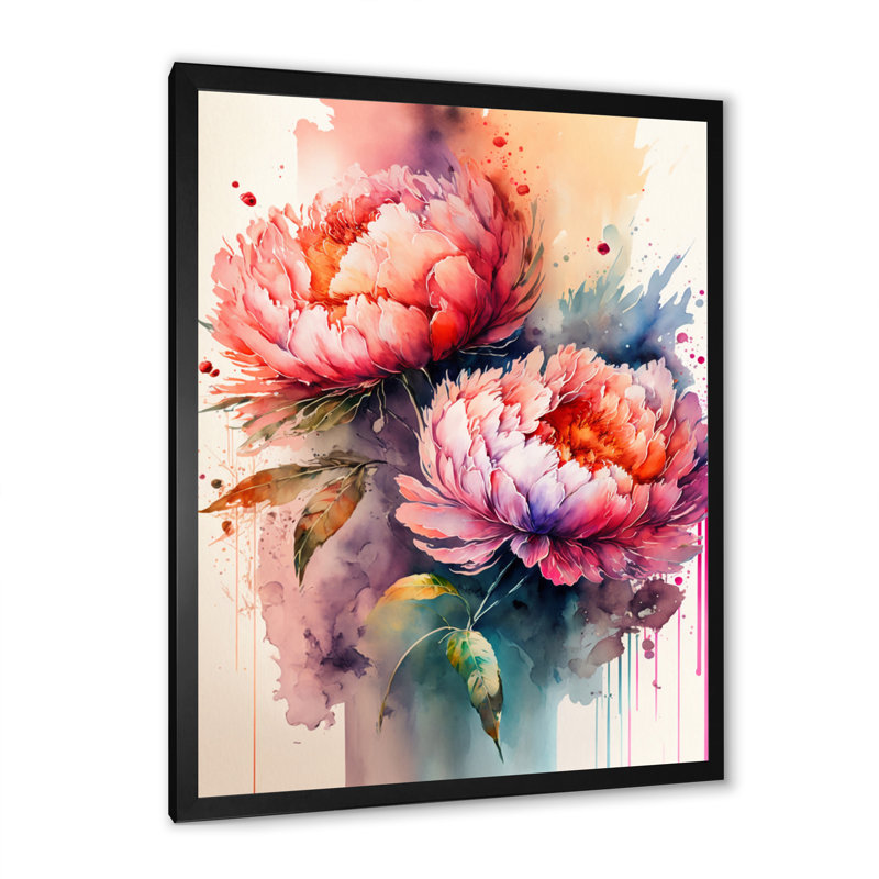 " Vibrant Peonies ", Black Closed Corner Framed Canvas, 20" H x 12" W x 1" D