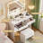 Vanity Desk with LED Mirror Makeup Vanity Set with Power Outlet, 4 Drawers, Storage Stool Vanities
