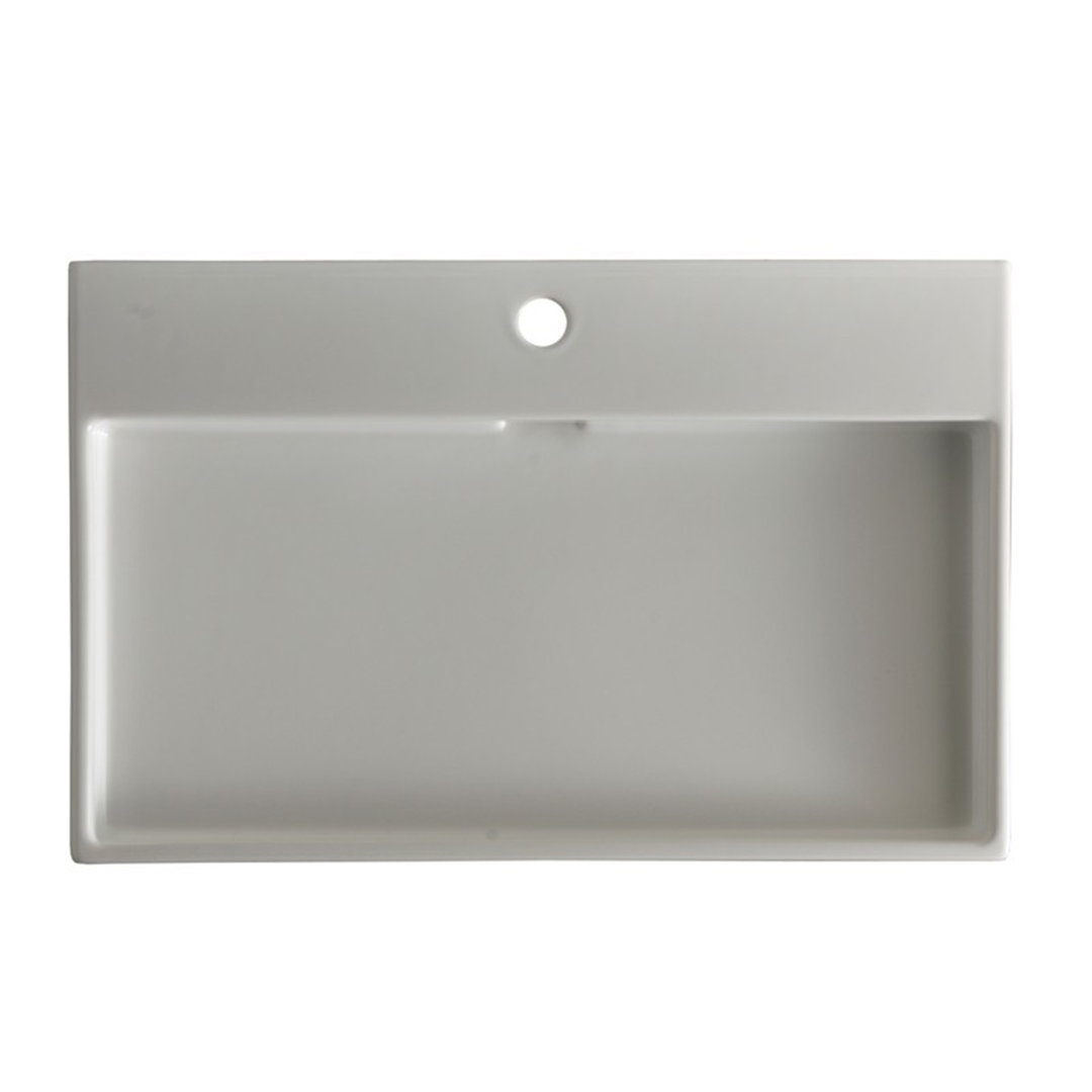 WS Bath Collections Urban 17.7'' White Ceramic Rectangular Bathroom Sink with Overflow WS Bath Collections Faucet 