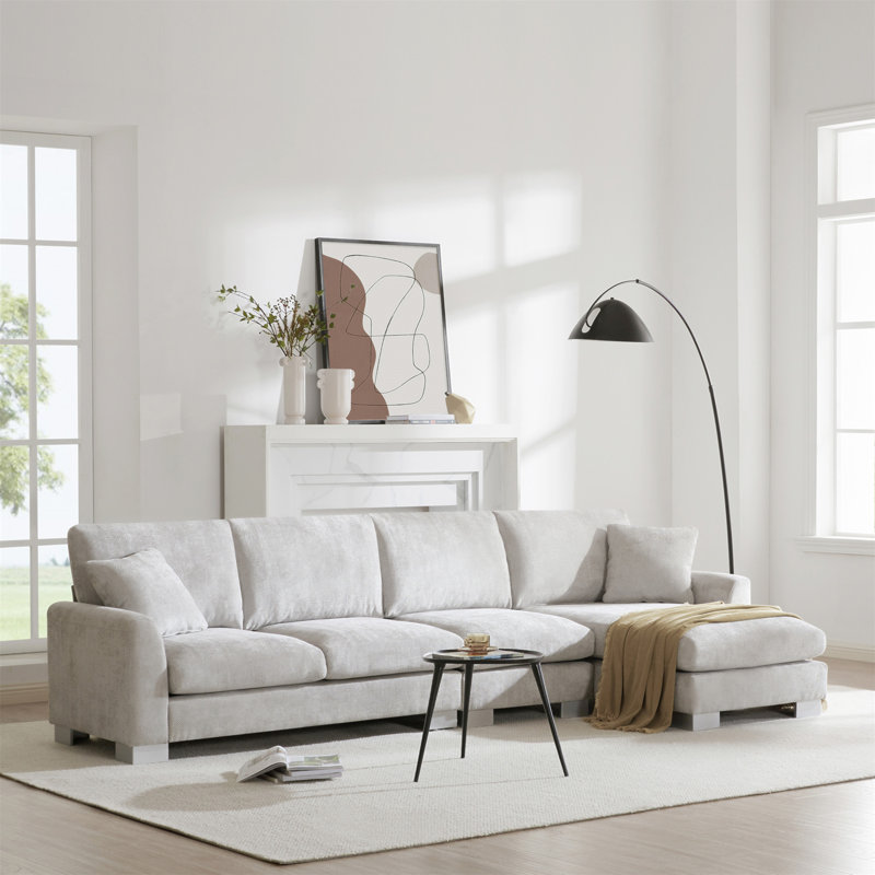Emerton Modern Oversized Sectional Sofa, Light Gray Chenille