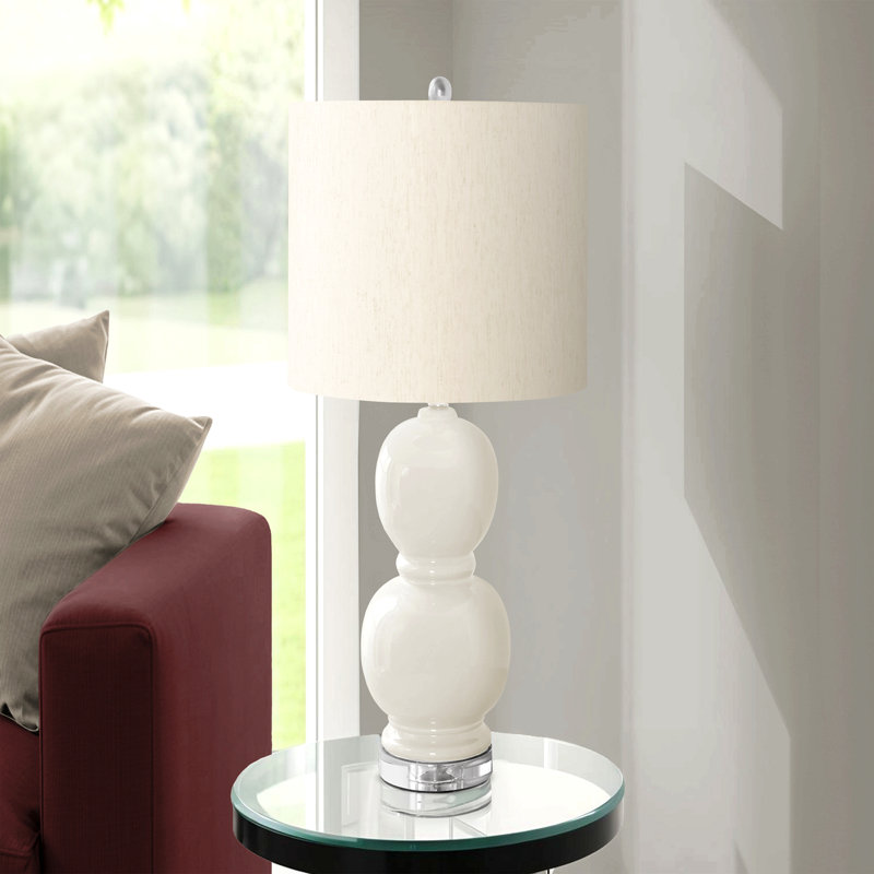 Lighting, H 25 po, céramique crème, abat-jour ivoire / crème, contemporain, Crème