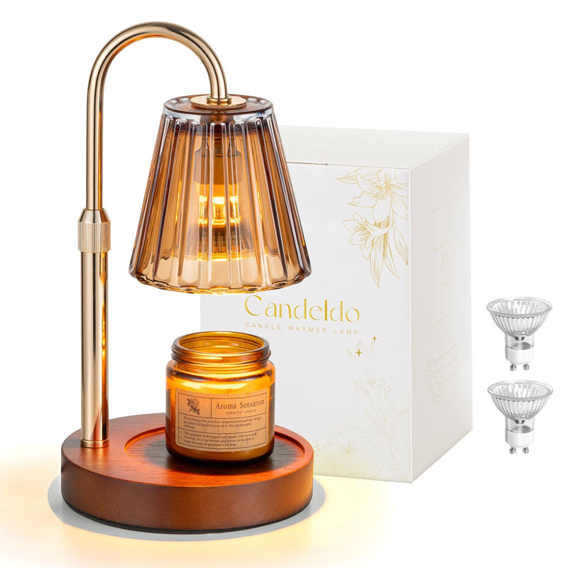 Bougie chauffe-bougie Decor - Lampe de parfum électronique à hauteur réglable sans fumée avec minuterie, lumière DEL à intensité variable, 2 ampoules - brun / transparent