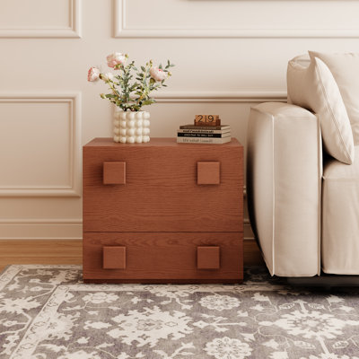 Mid-century Modern Square End Table, 2-drawer Nightstand For Couch, Sofa Side Table Living Room And Bedroom, No Assembly Required