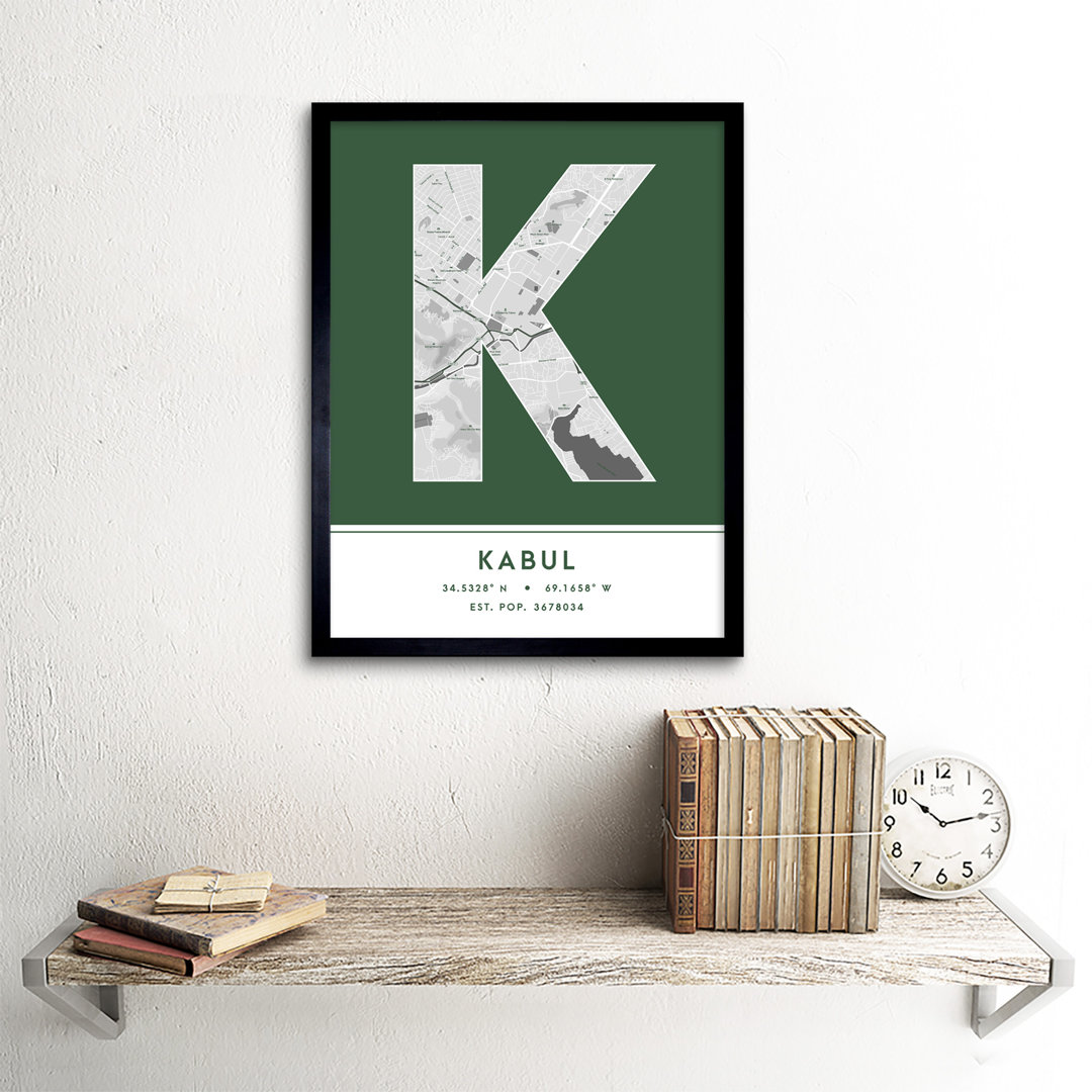 Kabul City Map Kabul Green by Wee Blue Coo - Single Picture Frame Typography