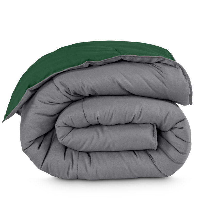 Édredon réversible en microfibre ultra douce de qualité supérieure, Édredon grand, Gris / vert forêt