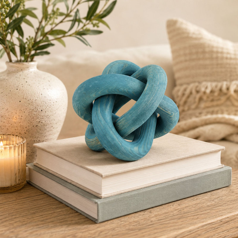 Chaîne en bois naturel à 3 maillons décoratifs, décor de table rustique, bleu, Blue