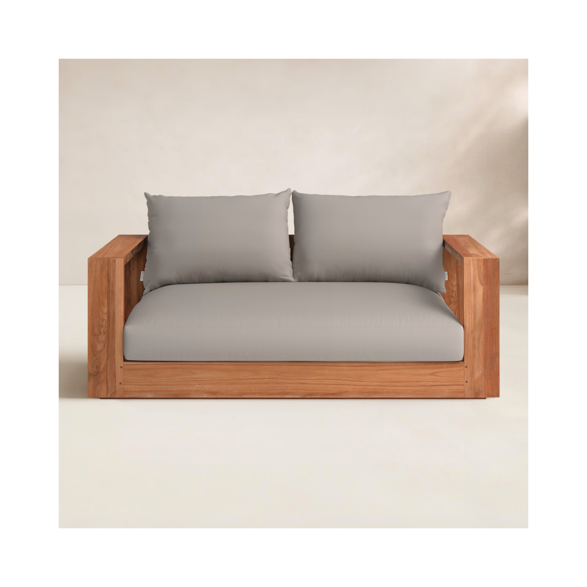 Gazel 63'' Wide Teak Loveseat with Cushions, Gray
