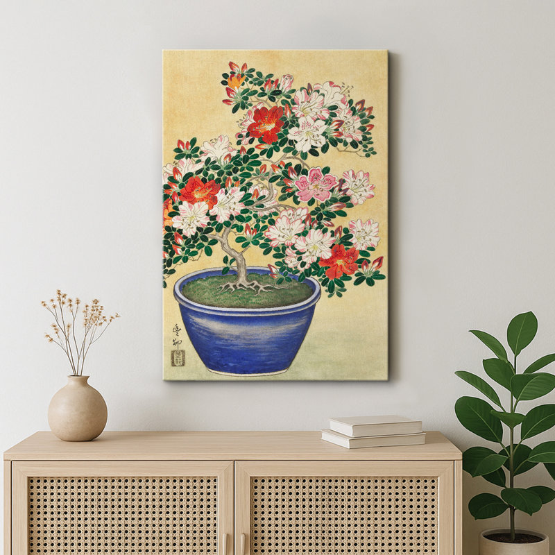 «Blooming Azalea Bonsai», art floral de nature morte, impression sur toile encadrée, H 48 po x l 32 po x P 1,5 po