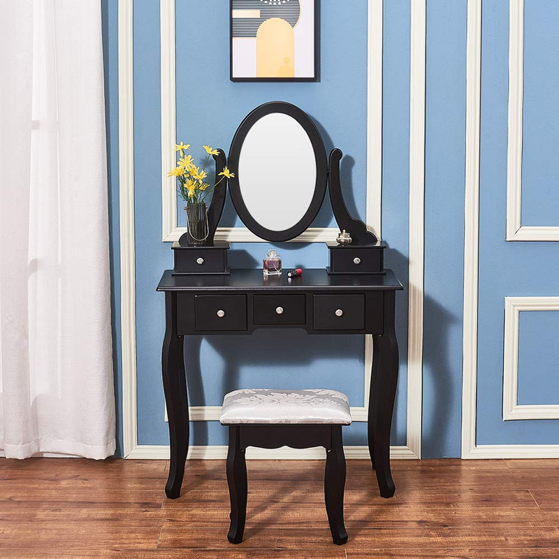 Bomford Dressing Table with Mirror, Black