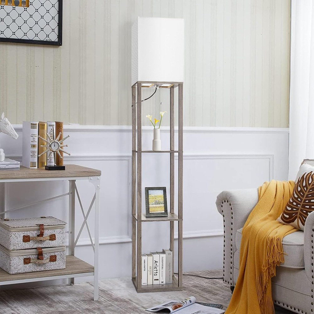 Ebern Designs Floor Lamp With Shelves,Wood Corner Floor Lamps For ...