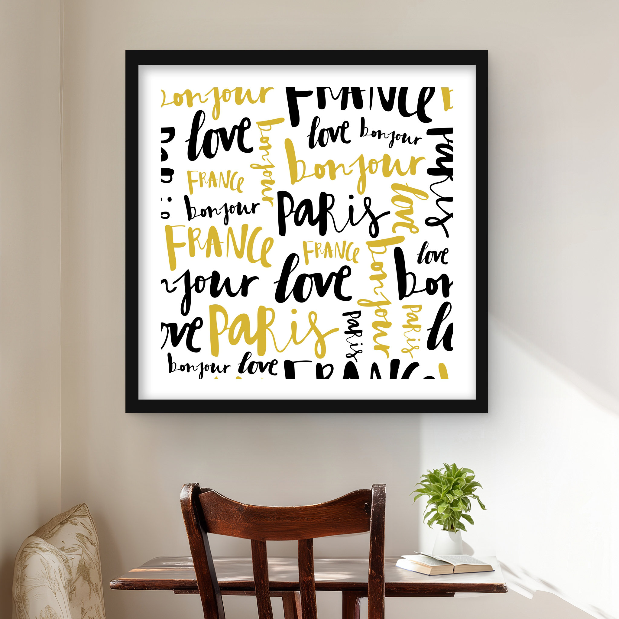 Lark Manor™ Bonjour Paris - Typo & Symbols Framed Print for Home Decor ...