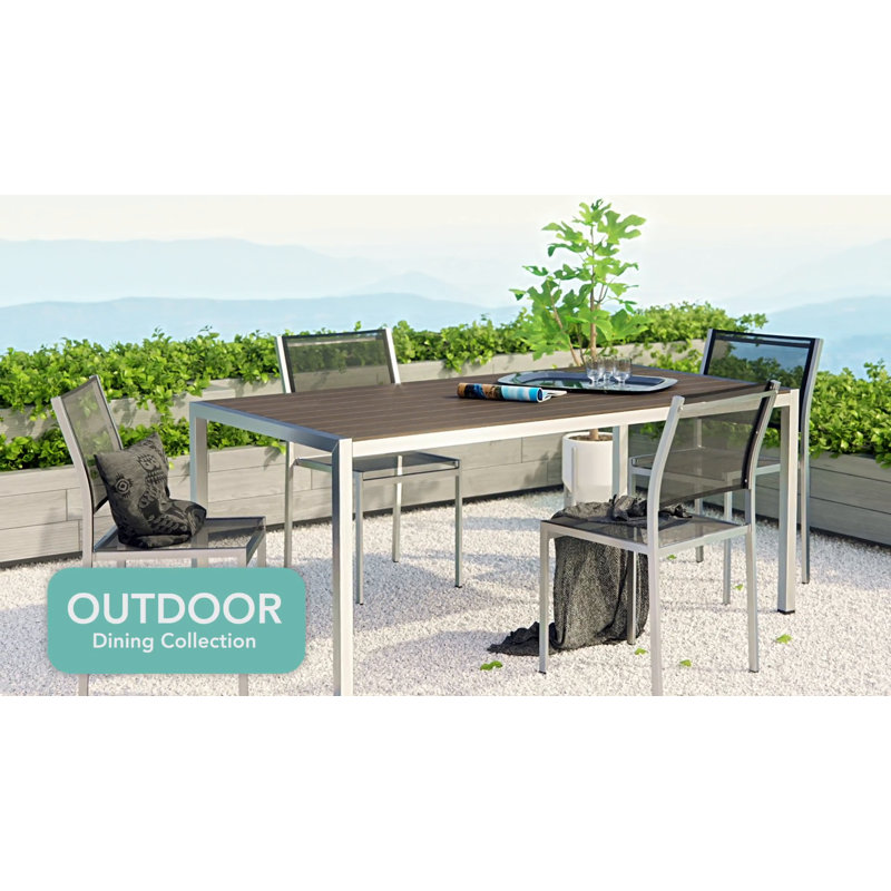 Silver Gray Aluminum and Wood Outdoor Dining Table