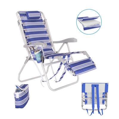 Chaise de plage rembourrée ultime pour adultes avec repose-pieds et sac isotherme Ultimate | Allongez-vous à plat, 5 positions inclinables | Sac isotherme amovible amovible | Capacité de poids de 300 lb