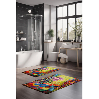 Ensemble de tapis de bain de luxe Eakly (2 pièces), 100% polyester, 16,0 x 23,6 pouces et 23,6 x 39,4 pouces | Conception antibactérienne antidérapante, hauteur de poils de 0,3 po | Lavable à la machine, durable et facile à nettoyer | Idéal pour la décoration de salle de bain