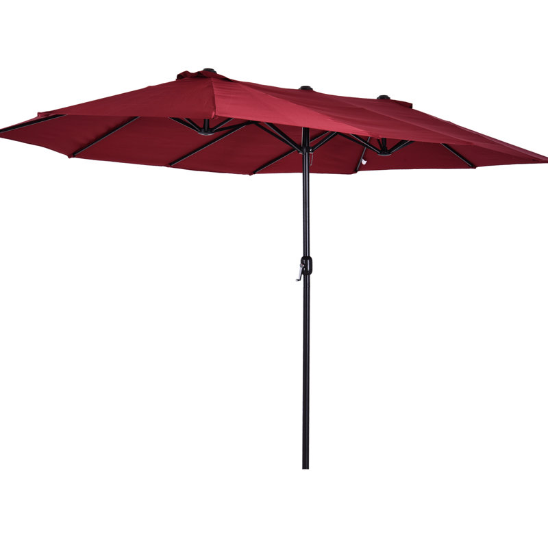 Très grand parasol de patio de 15 pi, double, base stable - rouge vin pour la cour arrière, grand parasol de piscine, double avec circulation d'air, terrasse