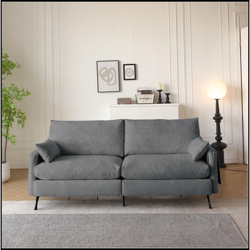 Canapé profond à 3 places avec 2 accoudoirs et 2 coussins décoratifs, causeuse pour salon, bureau, Gris