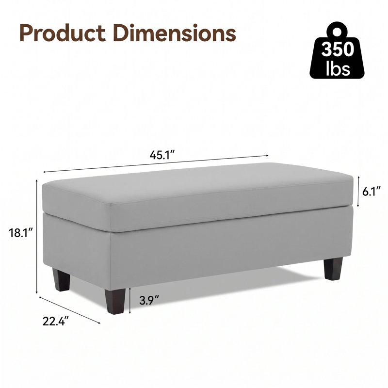 Banc multi-fonctionnel pour repose-pieds avec couvercle rabattable en bois et coussin, Similicuir en polyuréthane gris