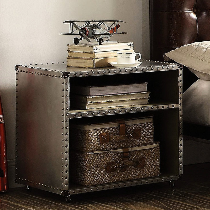 Table de chevet rectangulaire en aluminium avec et quai d'alimentation, 2 compartiments