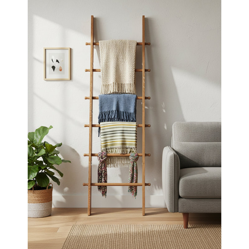 Rustic 6-Tier Wood Blanket Ladder, Honey Brown