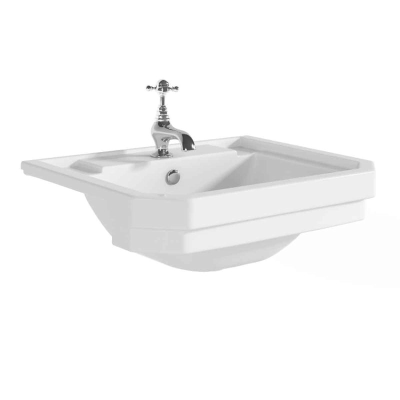 White Stone Courtez 550mm L x 550mm W White Ceramic Rectangular Sink with Overflow