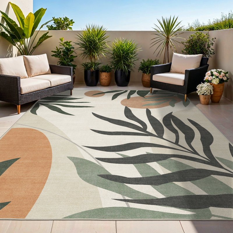 Tapis intérieur / extérieur en chenille à poils courts et neutre Leaf, Rectangle 9 pi x 12 pi