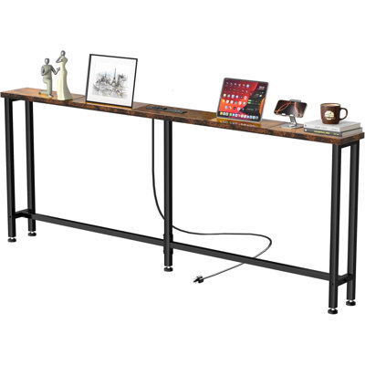 63" Narrow Console Sofa Table with Built-in Power Strip (2 AC Outlets & 2 USB Ports)