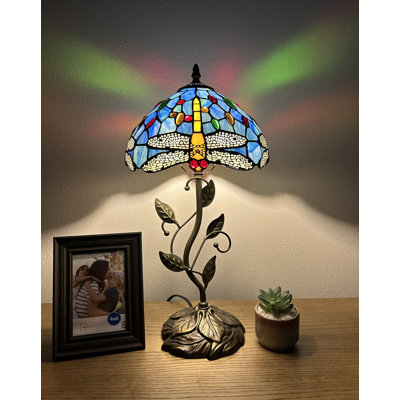 Merrin Tiffany Table Lamp Blue Stained Glass Dragonfly LED Bulb Included 20"H*10"W*10"D