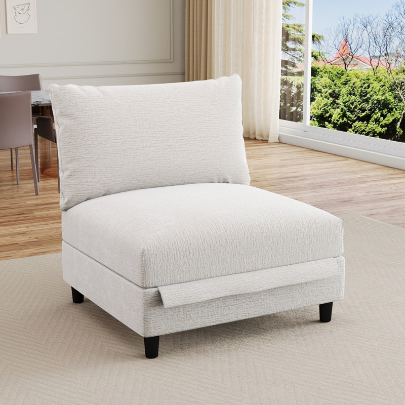 Oversized Ottoman With Storage Throw Pillow Chenille, Beige Chenille